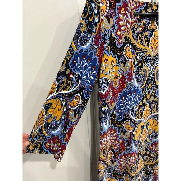 Talbots 3/4 Sleeve Jersey Paisley Shift Dress Multicolor Sz Medium Petite Boho - Picture 6 of 13